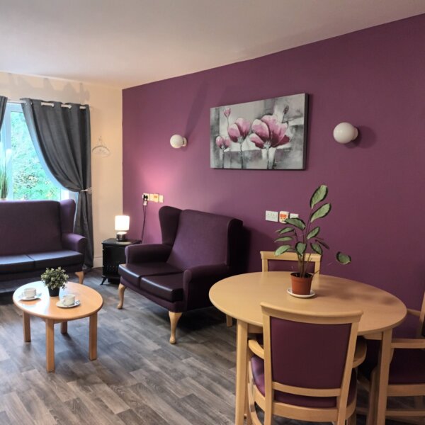 Dene Grange Family room Discover the newly decorated family room at Dene Grange Care Home in Hexham—designed for comfortable, private family gatherings and memorable moments with loved ones.